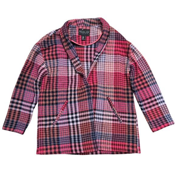 Rachel Zoe Plaid Tweed Wool Blend One Button Unlined Coat medium Oversized - Picture 1 of 8